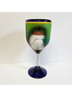 Vintage Mexican Hand-blown and Painted Glass Goblet